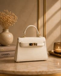 Amélie handtas van echt leer in offwhite met goudkleurige hardware