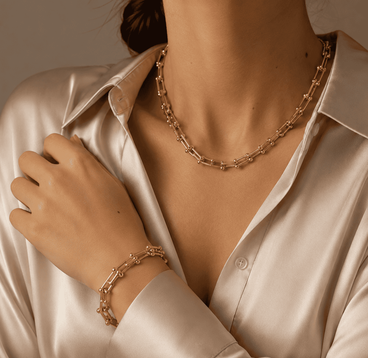 Geometrische ketting Victoria — detail van de schakels