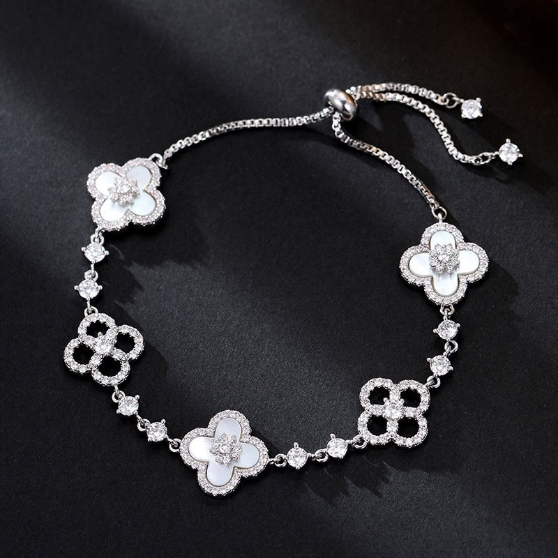 Klaver armband bloem - zilver